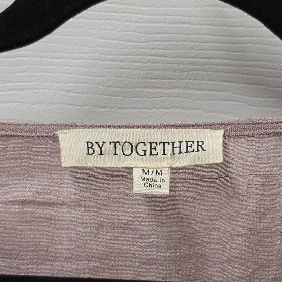 By Together Boho Lace Wrap Blouse Blush Pink Long Sleeve Crochet Trim Womens MED - Picture 3 of 7